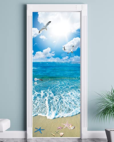 Door Sticker - Flfk 3D Door Mural Peel And Stick, Removable Self-Adhesive Ocean Door Wallpaper For Home Decor, 30.3 "W X 78.7 "L, Set Of 2 Sheets #TOP21