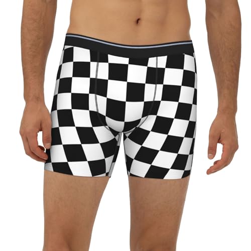 Black White Race Checkered Flag Men's Boxer Briefs, Mens Trunks Underwear Wicking-Breathable Underpants2