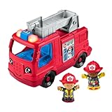 Fisher-Price Little People Toddler Toy Fire Truck Musical Push-Along Vehicle with 2 Figures for Pretend Play Ages 1+ Years