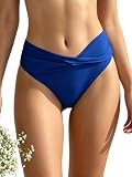 SHEKINI Maillot de Bain Femme Mid Waisted Bas de Bikini Triangle Classique Bas de Maillot de Bain Devant Plissé Ruched Moderate Coverage Maillot de Bain（S，Bleu Royal 1）