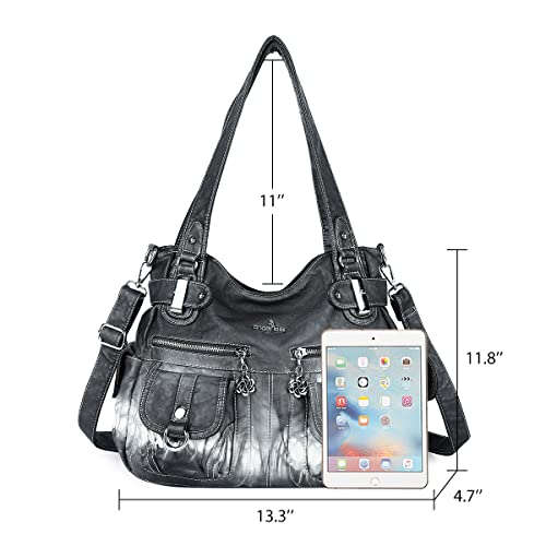 Image of Angel Kiss Women's Designer Handbag Large Double Zipper Multi Pocket Washed Leather Purse