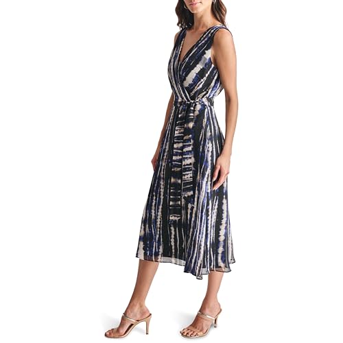 DKNY Women's Sleeveless Surplice Neck Lined Midi Dress with Removable Belt3