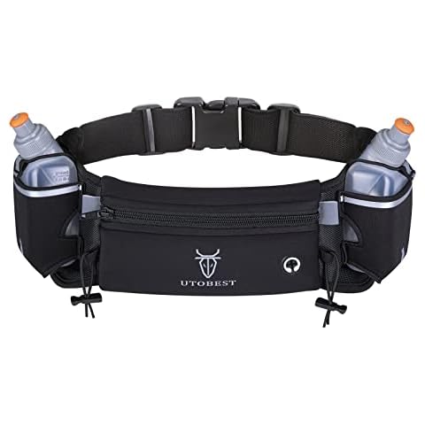 UTOBEST Running Belt with Water Bottles(250ml*2), Adjustable Running Waist Pack Bag for Men Women Waterproof Hydration Belt for Running Marathon Cover