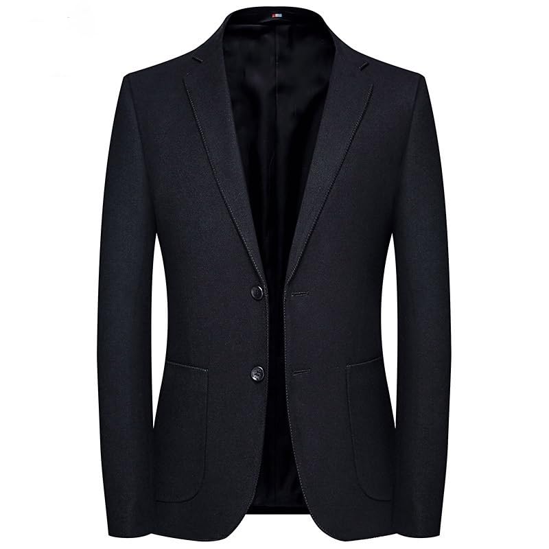 Mens Black Casual Knit Sport Coat Lightweight Two Button Suit Jacket