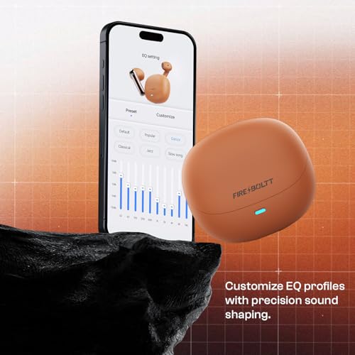 Image of Fire-Boltt Aero Fit TWS Earbuds with Custom EQ, Bluetooth 5.4 Wireless Earphones, 50H Playtime, Fast Charging Case, 50ms Low Latency Gaming & Touch Controls Orange