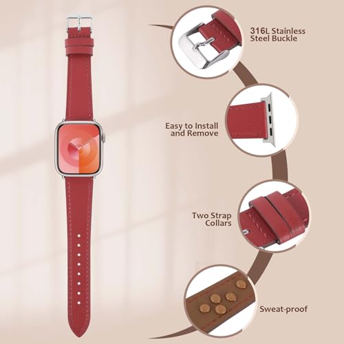 Genuine Leather Band Compatible with Apple Watch Bands for Women Men 49mm 46mm 45mm 44mm 42mm 41mm 40mm 38mm, Soft Leather Replacement Strap for iWatch Ultra/SE/Series 11 10 9 8 7 6 5 4 3 2 1