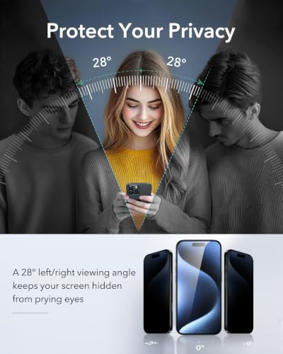 Image of ESR 3 Pack for iPhone 15 Pro Max Privacy Tempered Glass, Classic