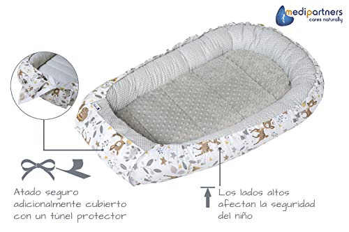 Miniatura 9 de Medi Partners Nido Bebe Recien Nacido Reductor De Cuna - 100x60x15 Juego De 5 Piezas Bebés Anticolicos Bilateral Portátil O De Viaje 100 Algodón Ciervo Con Minky Gris
