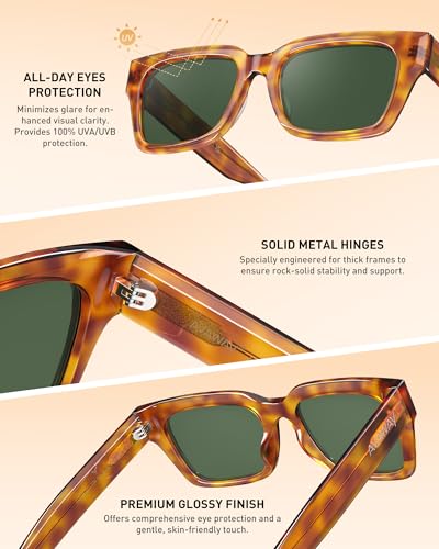 Image of AVAWAY Chunky Rectangle Sunglasses for Men Women, Polarized Trendy Large Acetate Frame UV400 Protection Driving Sun Glasses