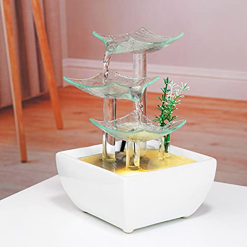 Andady Ceramic And Glass Tabletop Fountain For Indoor And Home Decoration Table Desk Office Patio White cover