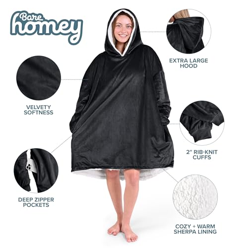 Image of Bare Home Wearable Blanket Hoodie - Soft Plush Sherpa - Warm and Cozy - Oversized Wearable Blanket