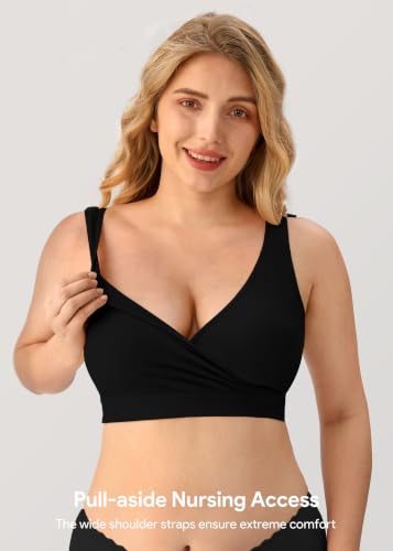 Image of HBselect Nursing Bras for Breastfeeding, Maternity Nursing Sleep Bra Wireless Pregnancy Sleep Bralette 3 /5 Pack