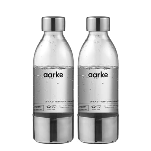 aarke 2-pack Small PET Bottle for Sparkling Water Maker Carbonator 3, BPA free with Details in Steel, 450ml, AASPB1-STEEL