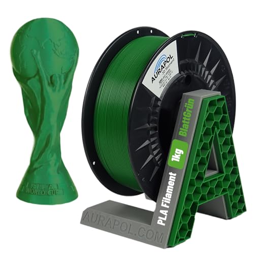 AURAPOL Filament 1.75 PLA mit +/- 0,02 mm Genauigkeit (1kg, blattgrün) - Biologisch abbaubares 3D Drucker Filament aus PLA - Druckmaterialien kompatibel mit den meisten Druckern