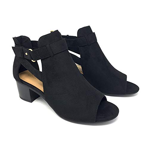 City Classified Invest Women's Cutout Side Strap Mid Block Chunky Heel Fashion Ankle Bootie Bootsâ€¦ (Black, 7.5)