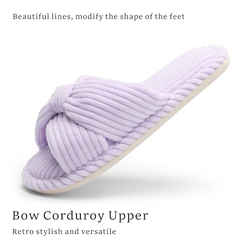 Image of Chantomoo Slippers for Women Memory Foam House Womens Slipper Slides Home Bedroom Bathroom Spa Open Toe Corduroy Bow Slippers Cozy Comfortable
