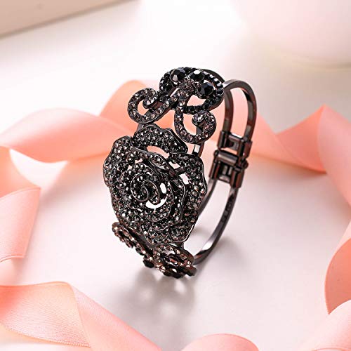 EVER FAITH Women's Austrian Crystal Bridal Rose Flower Insect Butterfly Bangle Bracelet for Prom4