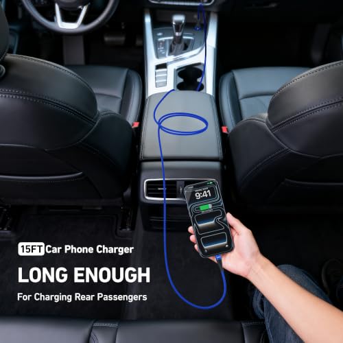 Image of Extra Long USB A to USB C Cable 15FT, USBC Charger Fast Charging Cord Braided Type C Cable for iPhone 17 Pro Max, 16 15, iPad Pro,Air,Mini, Samsung Galaxy, Pixel, Moto, Android Phones & Tablets - Blue