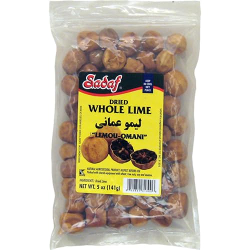 Sadaf Dried Limes - Whole Dried Limes for Cooking & Food Flavoring - Limoo Omani - Persian Limes - Middle Eastern Cuisine - Kosher - 5 Oz Resealable Bag