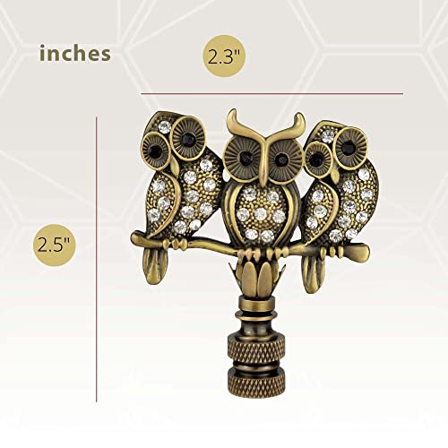 Image of Royal Designs, Inc. 3D Two-Sided Rhinestone Owl Trio Lamp Finial, F-5104AB-2, Antique Brass, Pack of 2