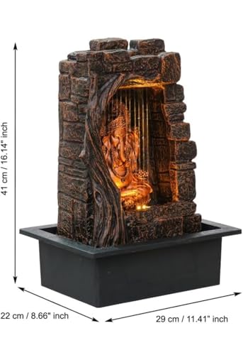 Image of UAG EXPORTS Ganesha Tabletop Waterfall Fountain | Front-Curtain Design | Polyresin Indoor Fountain with Warm LED Lights & Adjustable Pump | Home Decor Showpiece for Home, Living Room & Office - Copper