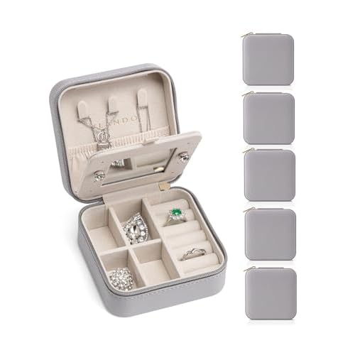 VLANDO Travel Jewelry Box, Small Jewelry Travel Organizer Case for Girls Women - Grey