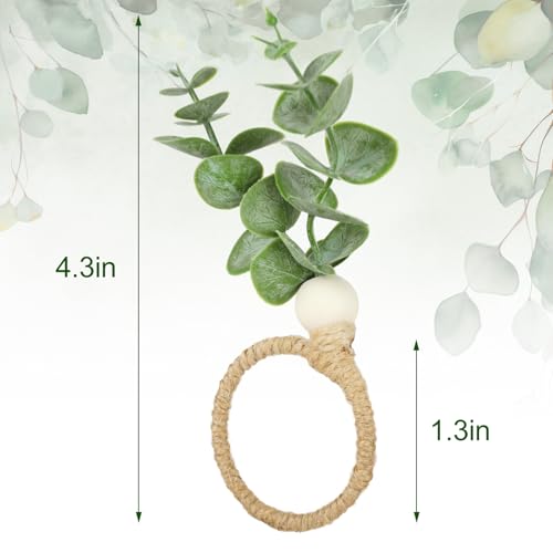 JarThenaAMCS 60 Pcs Eucalyptus Leaf Napkin Rings Boho Green Leaves Wood Bead Farmhouse Napkin Holders Greenery Napkins Buckle for Spring Summer Easter Weddings Christmas Party Table Decoration