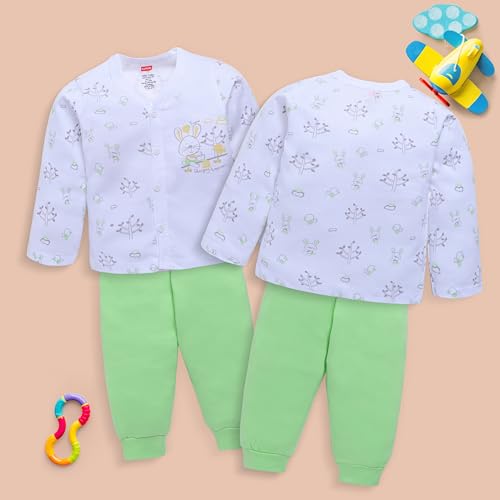 Image of LuvLap Baby Boys & Girls Full Sleeve100% Cotton Jhabla & Pyjama Sets Pack of 2