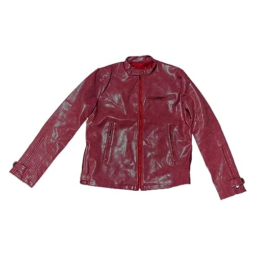 Veste de motocross pour homme - Veste de moto en cuir avec fermeture éclair - Coupe-vent - Col montant - Manches longues - Coupe-vent - Avec poches, Rouge, M