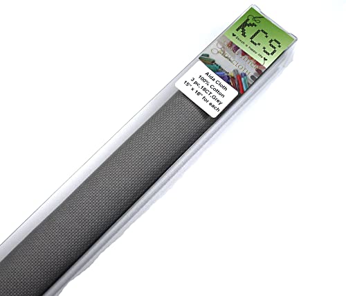 Image of KCS 3 pc of 15 inch x 18 inch Counted Cross Stitch Cotton Aida Cloth Needlework Rolled Fabric Box,18CT,Medium Grey