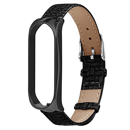 MVRYCE Mi 6 Leather Band, Woven Pattern Genuine Leather Band with Lightweight Metal Frame 160mm-215mm Replacement Smart Bracelet Wristband Compatible for Mi Band 5/Mi Band 6 Smart Watch (A01)