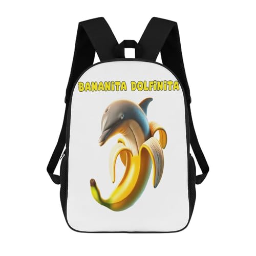 Bananita-dolfinita Merch 17 Inch Shoulder Backpack Italian-Brainrot Meme Water Resistant Lightweight Daypack