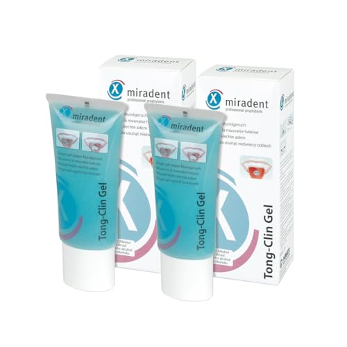 miradent Tong-Clin Zungenreinigungsgel Doppelpack (2 x 50 ml) | Gel zur sanften Beseitigung von Zungenbelägen und Mundgeruch | alkoholfrei | Pflegt mit Kamille, Salbei und Ringelblume