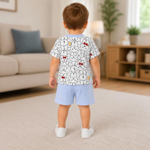 Image of Bold N Elegant Kids Cartoon Stripe Print Cotton Cute Half Sleeve T-shirt and Shorts Clothing Set for Infant Toddler Baby Boy Girl
