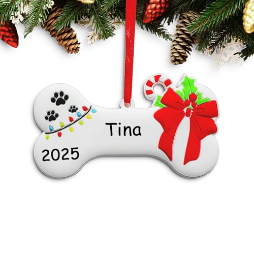 2025 Dog Bone Christmas Ornament Personalized Pet Hanging Decorat...
