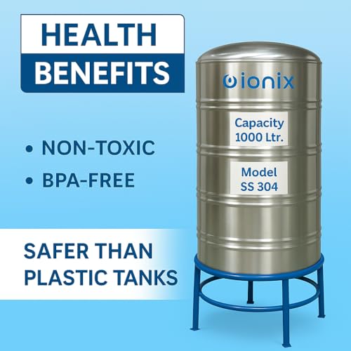 Image of IONIX Stainless Steel Water Tank 1000L- 100% Food Grade SS 304 - Long Life, Zero Maintenance - Rust-Proof, Durable Storage for Drinking Water, Free Installation in Delhi /NCR