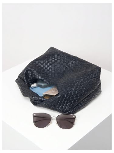 Image of Verdusa Women's Ruched Hobo Mini Handbag Clutch Purse Dumpling Pouch Bag Woven Black One-Size
