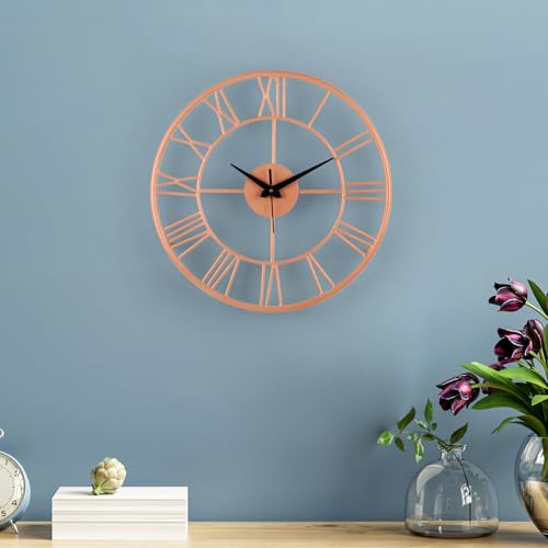 Image of Wakefit Metal Analog Wall Clock Medium | 16 Inch | Laser Cut Abstract Home Decor & Gifting Option | for Living Room Study Bedroom & Office Decor | Lyvora Metal Wall Clock 400 MM Peach