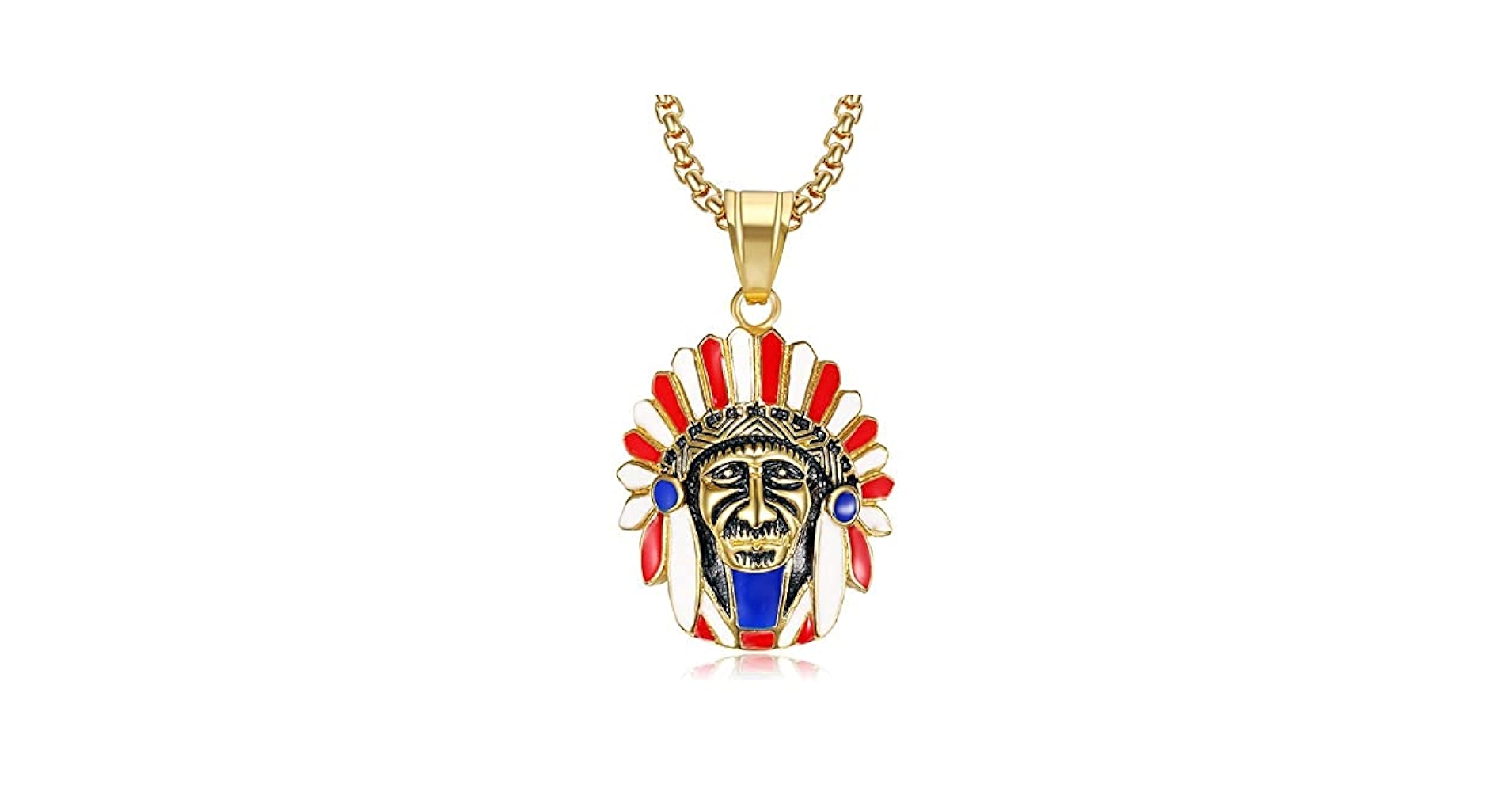 MayiaHey Native American Indian Chief Head Necklace for Men