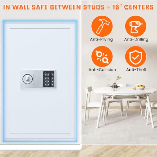 Image of White 25.6 inch Tall Wall Safes Between the Studs 16 inch Centers with Combo Lock