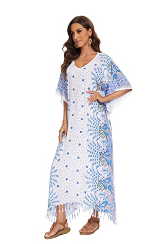 Image of Beautybatik Boho Flora Printed Women Plus Size Kaftan Kimono Loungewear Maxi Long Dress Size XL to 4X