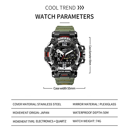 AIMES Men's Watches Sports Outdoor Waterproof Military Watch Analog Digital Sport Watch Electronic Tactical Army Watches for Men Date Multi Function LED Alarm Stopwatch