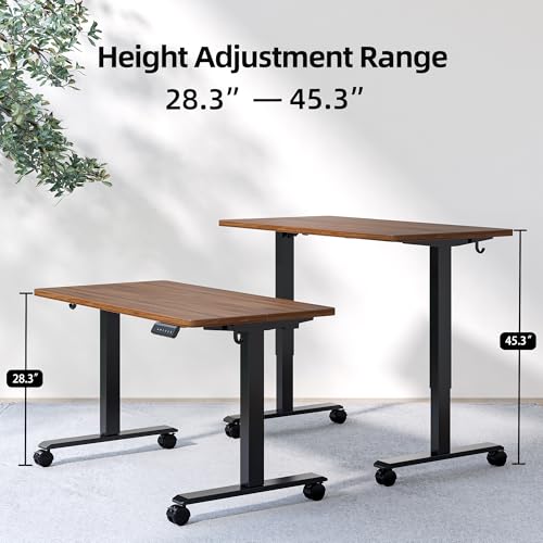 TIQLAB Electric Standing Desk, Adjustable Height Stand up Desk, 63 * 24 Inches Sit Stand Home Office Table with Splice Board, Black Walnut