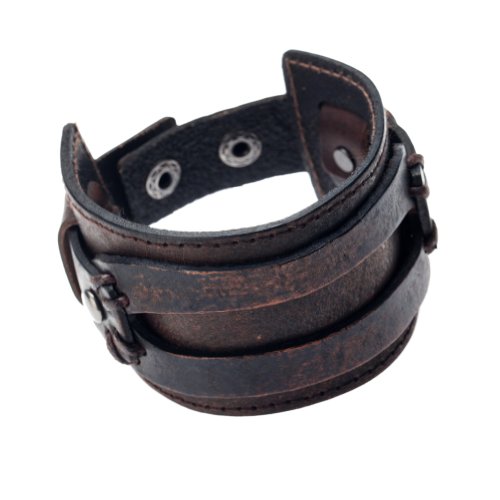 Black & Brown Leather Wide Wristband Bracelet Wrist Band Cuff Bangle By VAGA