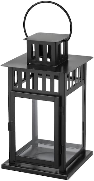 Black Metal Lantern for Pillar Candles – 11-Inch Indoor/Outdoor Decorative Candle Holder with Glass Panels & Handle – Rustic Modern Lantern for Patio, Tabletop, or Entryway