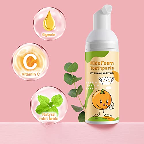Kids Foam Toothpaste With U-Shape Toothbrush, Mousse Foam Whitening Toothpaste, Fluoride Free, Toddler's Oral Cleaning For Best Result (Orange Flavor With U-Shaped Toothbrush) #TOP7