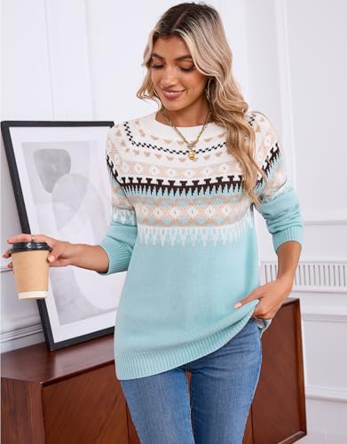Alsol Lamesa Women's Fair Isle Sweater Casual Crewneck Long Sleeve Lightweight Vintage Knit Jumper Tops3