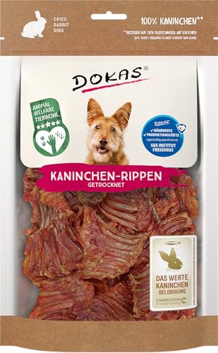 DOKAS Kaninchen-Rippen – Getreidefreier Premium Natursnack für Hunde aus getrockneten Kaninchen-Rippen – 1 x 100 g