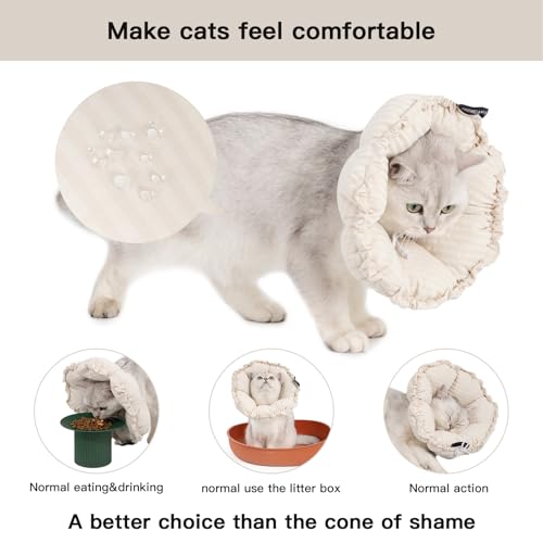 Image of H HIDREAM Soft Cat Cone Collar, Cute Adjustable Cat Recovery Collar,Elizabethan e Collar that can Protect Head and Foot Wounds,Egg White All-Season Style