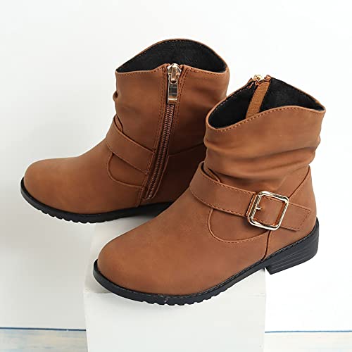 Girls Ankle Boots Side Zipper Low Heel Cowgirl Boots Western Riding Boots Outdoor Warm Shoes for Little Kids/Big Kids2